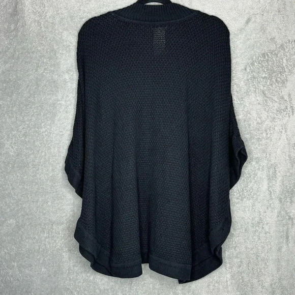 Denim & Co Womens Sweater 2X Black Solid Cardigan Poncho High Neck - Picture 4 of 7